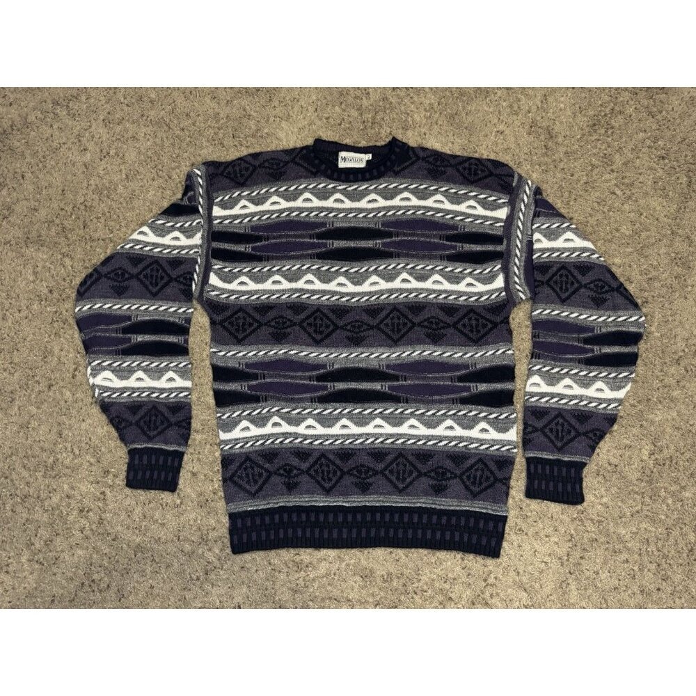 MEGALOS VTG 3D Knit 90s Coogi Style Cosby Grandpa Biggie HipHop Textured XLTall